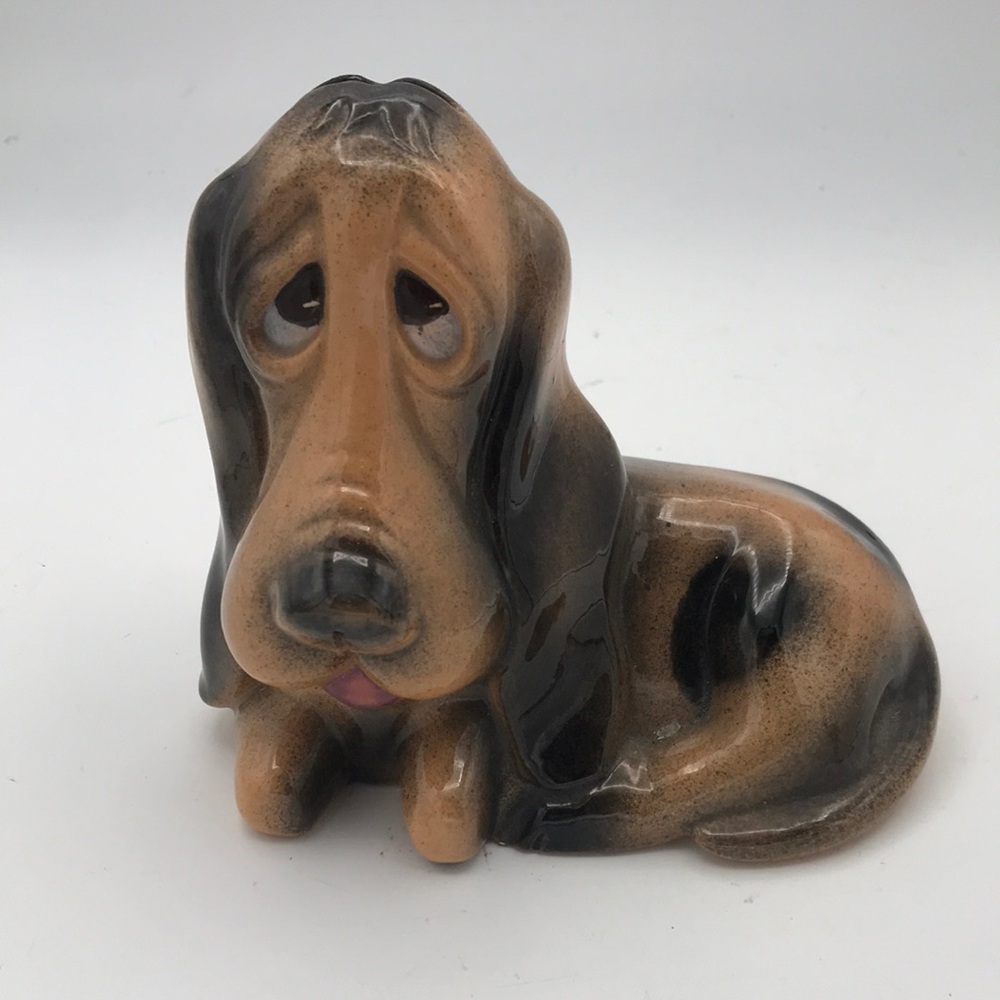 VTG 6-1/2" Droopy Eyes Bassett/Hound Dog Bank Glazed Ceramic
